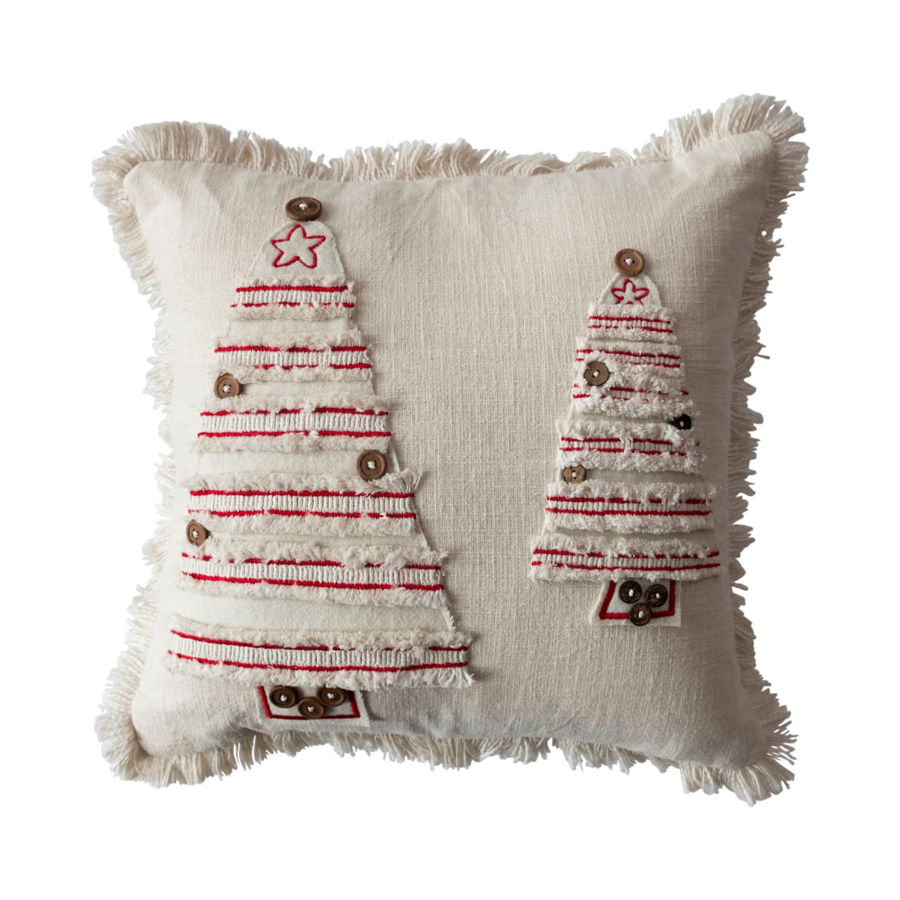 Hello Honey® Natural & Red Embroidered Trees Pillow